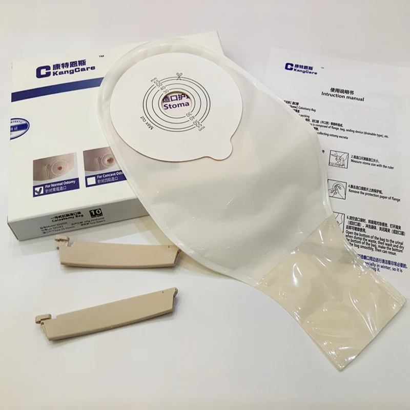 Free shipping,Economical Drain valve Colostomy Bags; One-piece system Ostomy Pouch with Clip Closure, for stoma size 25-55mm