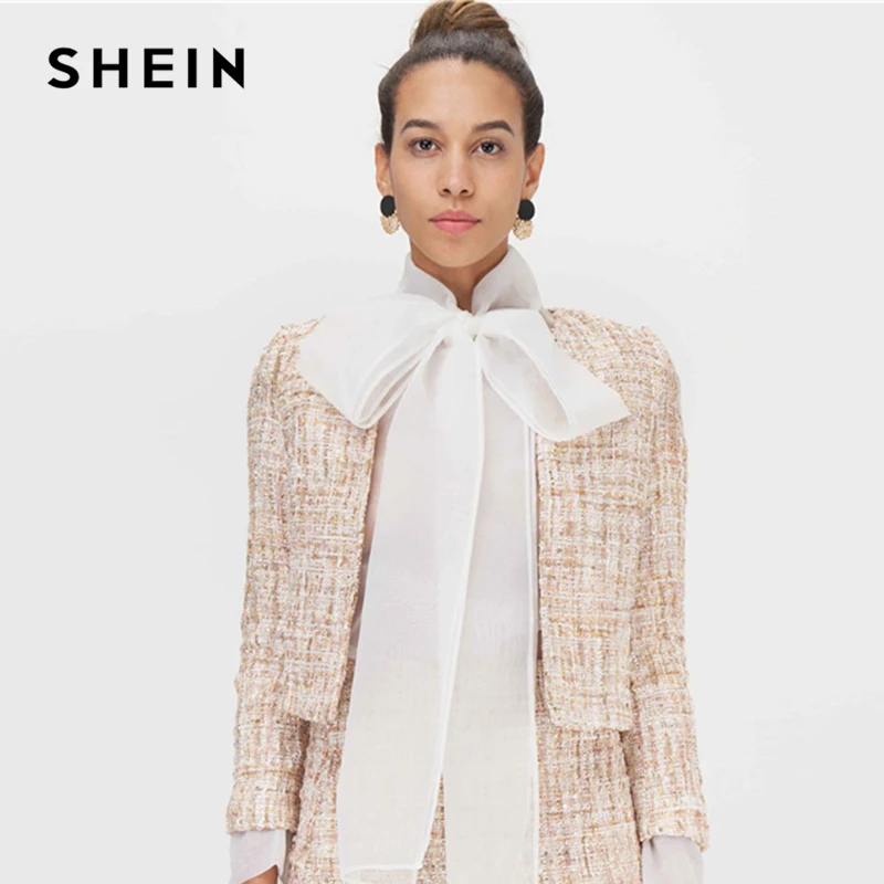 SHEIN хаки открытый передний твидовый элегантный весенний жакет пальто женская одежда Осенняя мода длинный рукав женские куртки для вечеринок