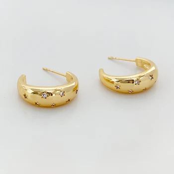 Peri'sBox Gold Color Copper Sparkly Zircon Star Hoop Earrings For Women Chunky Trendy Small Huggie Earring Romantic Summer Gifts