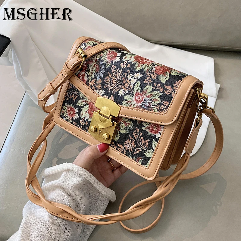 Дизайнерская винтажная сумка с цветами сумки через плечо из искусственной кожи