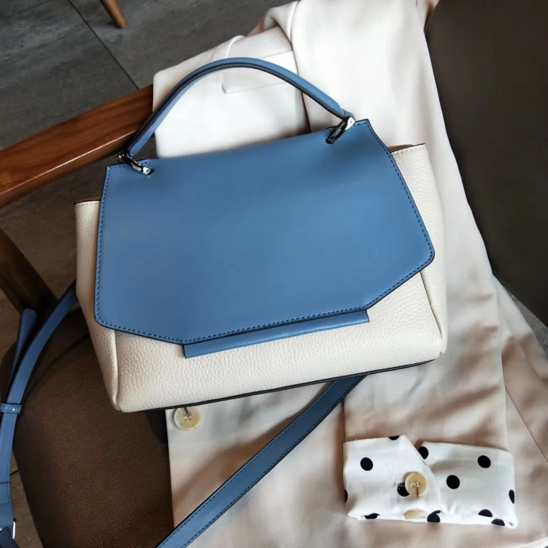 

Luxury Brand Designer Panelled Trapeze Bag 100% Natural Cowhide Leather Women's Handbag Large Shoulder Messenger Bag Sac Femme