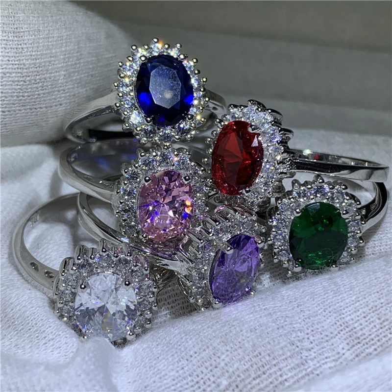 Модное кольцо Диана принцесса Настоящее 925 пробы серебро Овальный AAAAA cz камень по месяцу рождения Обручальное кольцо кольца для женщин ювелирные изделия