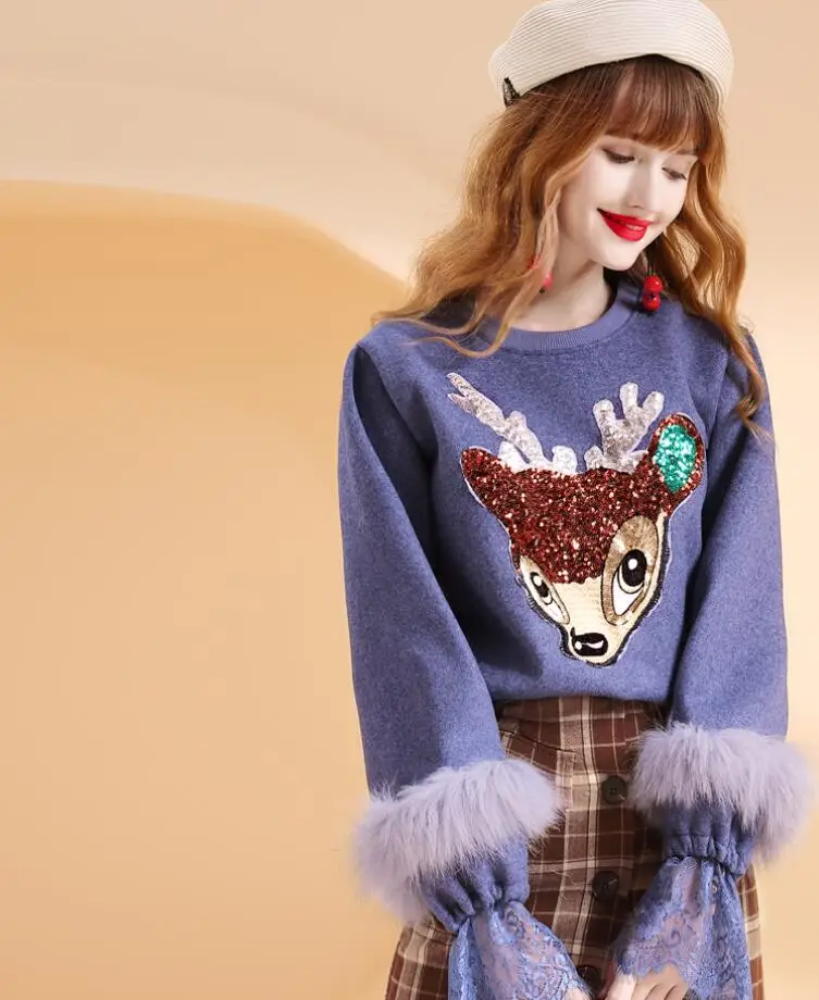 Fashion Designer Autumn Winter Sweatshirts Lace Patchwork Flare Sleeve Pullover Tops Casual Sweatshirt Sudadera Female Clothes