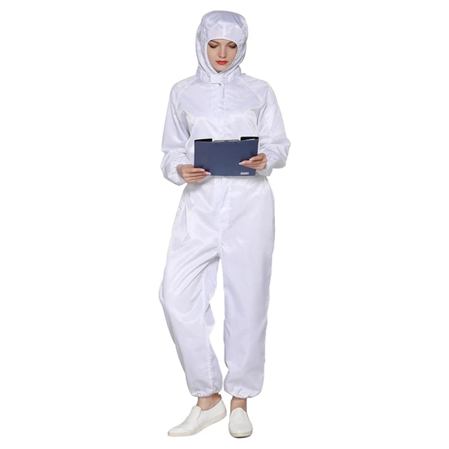 Workshop Uniforms Hooded Antistatic Dustproof Long Sleeve Coats Pants Zipper Tops Jumpsuits Clothing Darily Worker Overalls White