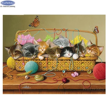 

DIY Round Diamond Painting Full Square New Arrival Mosaic Diamond Embroidery Animal Cute kitten Christmas Decorations For Home