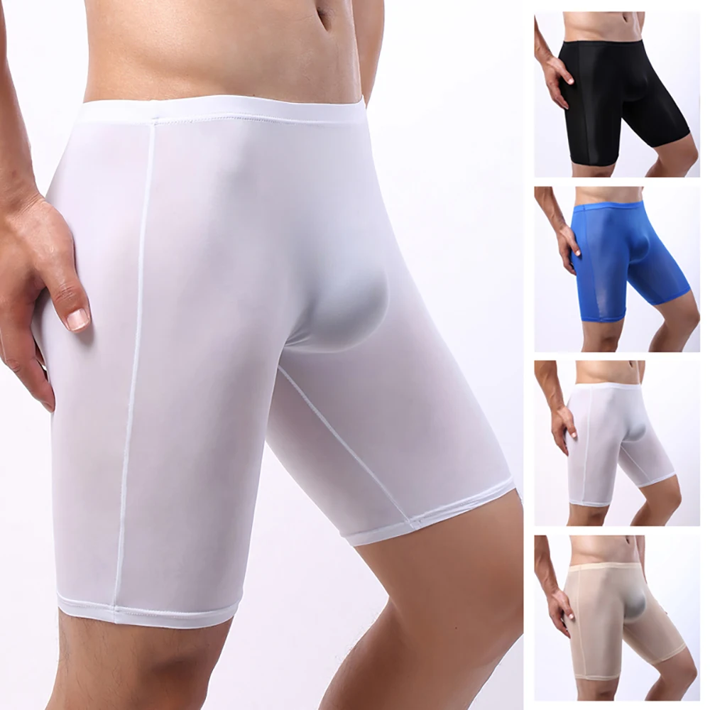 

Long Men Boxer Underwear Men's Boxer Shorts Mens Ice Silk Long Leg Boxers Underpants Brand Quality Sexy Breathable Pouch Panties
