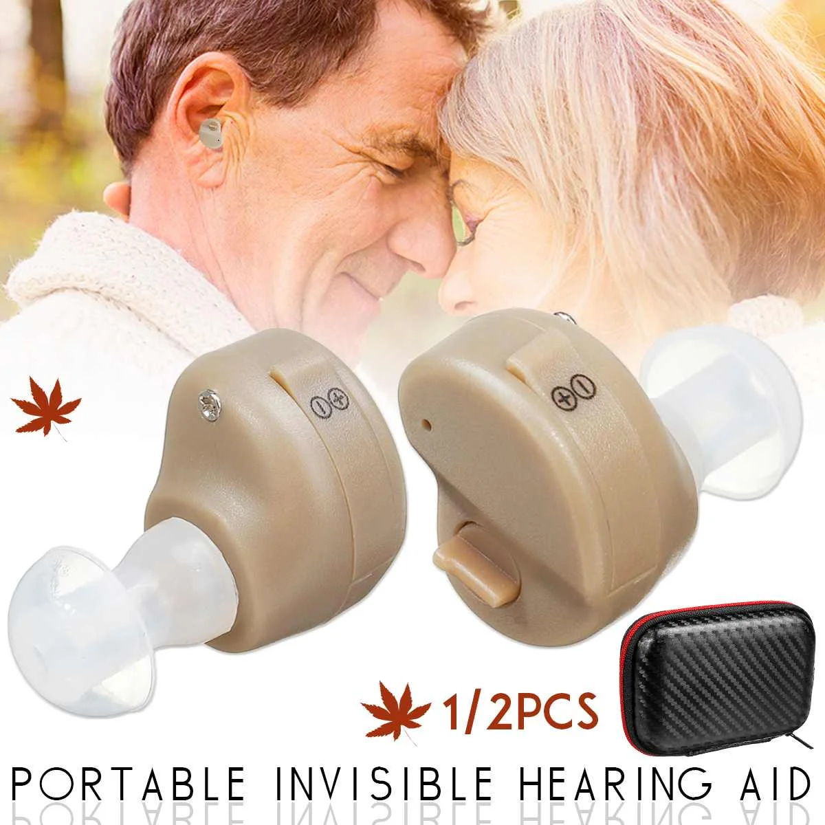 

NEW 1/2Pcs Mini Ultra Small Invisible Sound Amplifier Hearing Aid Adjustable Tone In Ear Sound Enhancement Deaf Aid