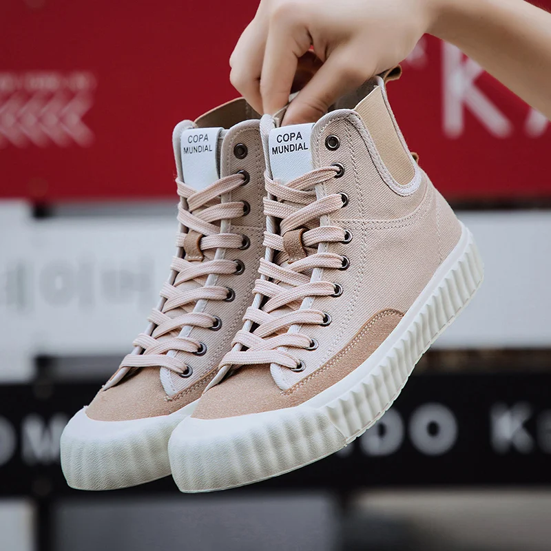 Обувь с высоким берцем; парусиновая обувь; однотонная модная трендовая дышащая Нескользящая повседневная обувь для студентов; парусиновые кроссовки для отдыха