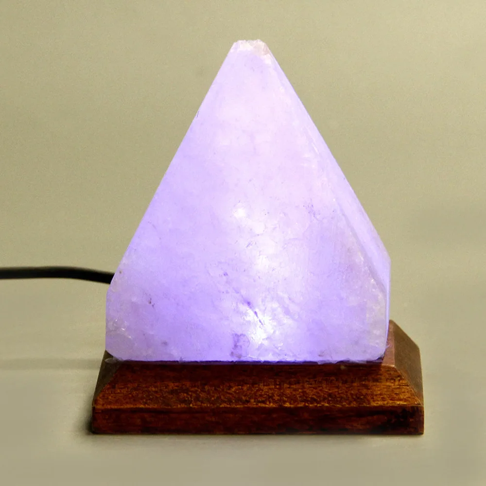 Himalayan Crystal Salt Lamp Natural Triangle Crystal Rock Wooden Base