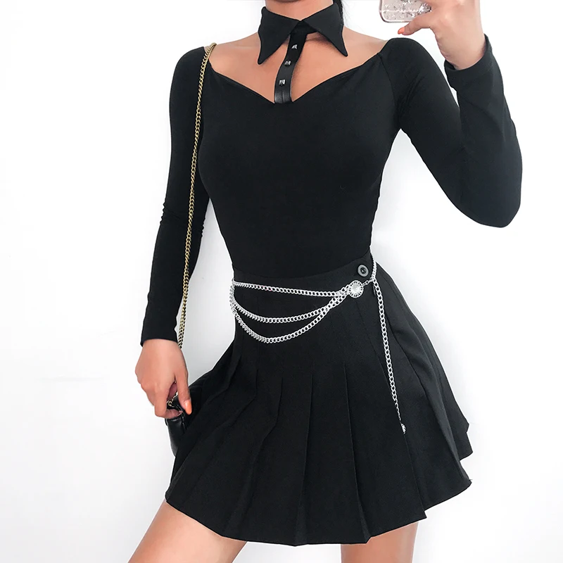Black Long Sleeve Winter Bodysuit Women Choker Collar Off Shoulder Sexy Body Spring Solid Bodycon Bodysuits