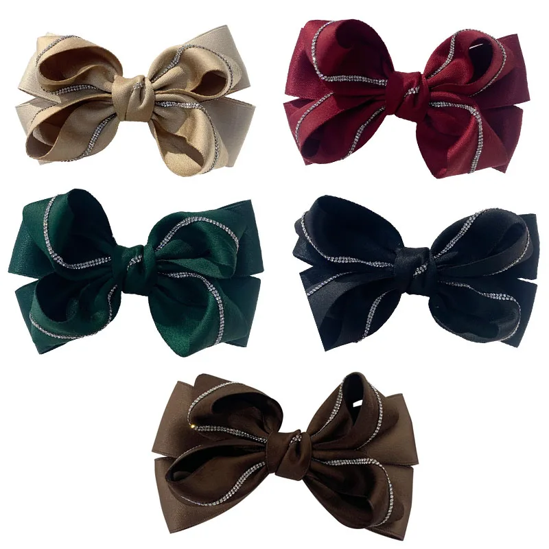 

Solid Color Rhinestone Chain Big Bow Hairpins For Girl Popular Hair Clip For Women Sweet Two-layer Hairgrip Hair Accessories