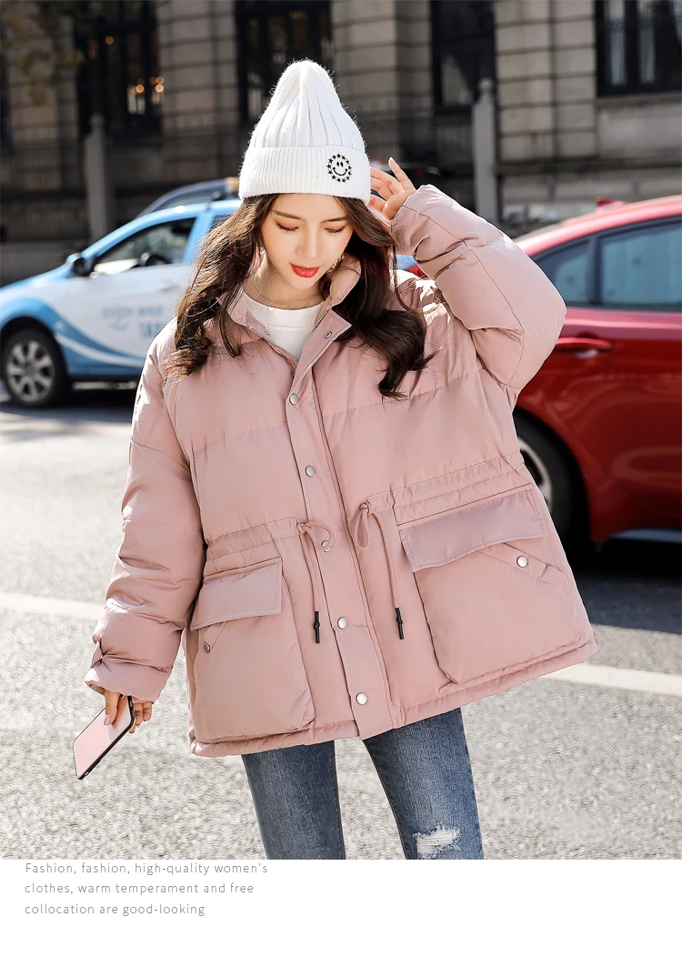 Thick Versatile Fashion Elegant Solid Color Simple Stand Collar Long Sleeve Winter Cotton-padded Clothes