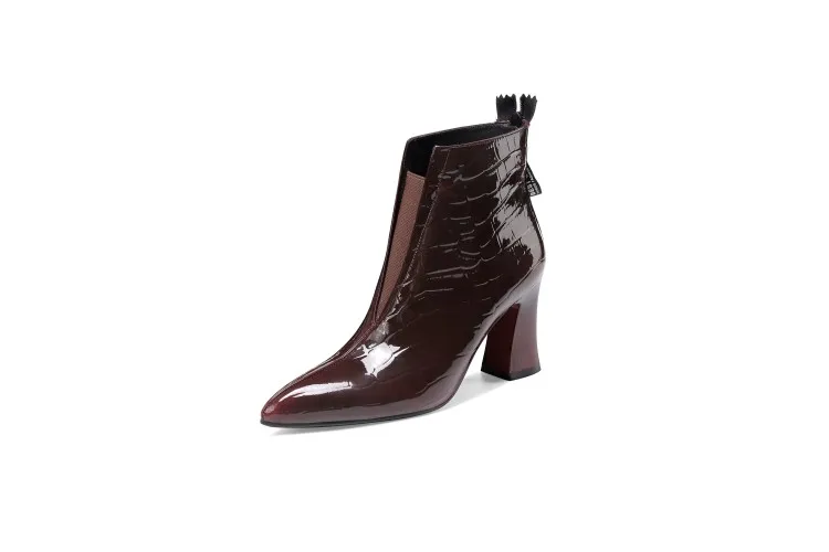 MLJUESE women ankle boots cow leather winter short plush pointed toe black color zippers high heels female boots size 43