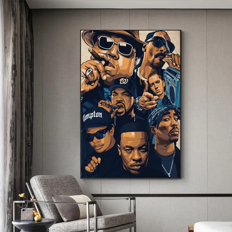 Плакаты и принты в стиле хип-хоп музыкальные звезды Рэперы 2PAC Картина на холсте