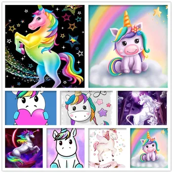 

Full Round Diamond Embroidery Crystal Diamond Mosaic Cartoon Unicorn Picture Pony 5D DIY Diamond Painting Cross Stitch Kids Gift