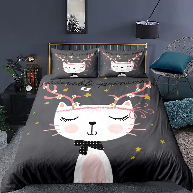 

Luxury 3D Cartoon Cat Print 2/3Pcs Kids Bedding Set Comfortable Duvet Cover Pillowcase Home Textile Queen and King EU/US/AU Size
