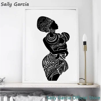 

Beautiful African Woman With Baby Bedroom Wall Art Canvas Painting Black and White Wall Picture Poster Modern Print Home Decor
