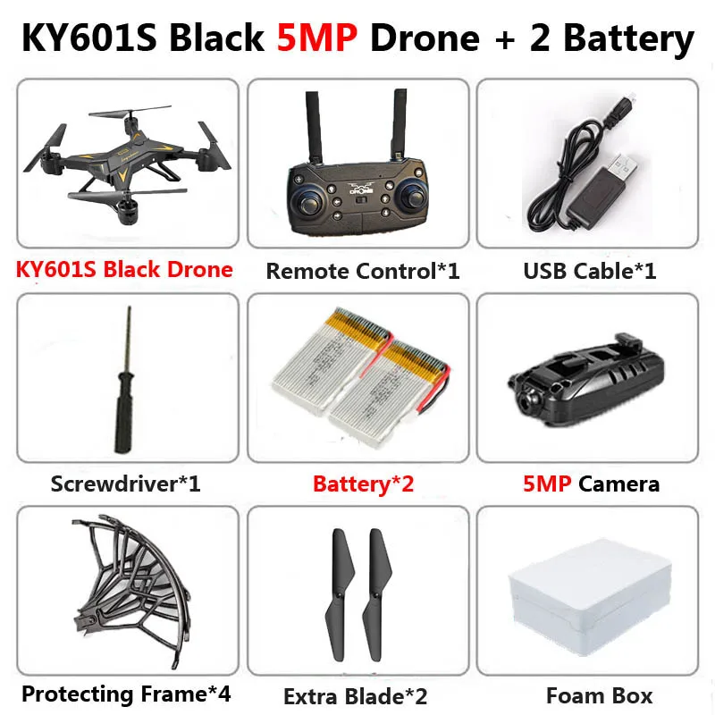 Профессиональный складной Дрон KY601S с камерой 5MP HD Wi-Fi FPV широкий угол удержания высоты RC Квадрокоптер Вертолет игрушка E58 SG106 - Цвет: Black 5MP  2B Foam