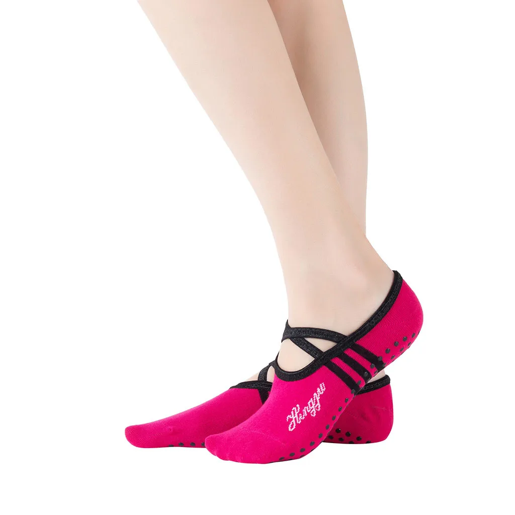 Hot Pink Спортивные женские носки с круглым носком, с открытой спиной, хлопковые, Нескользящие, дышащие, для пилатеса, балета, носки для танцев, тапочки, спортивные носки - Цвет: Hot Pink