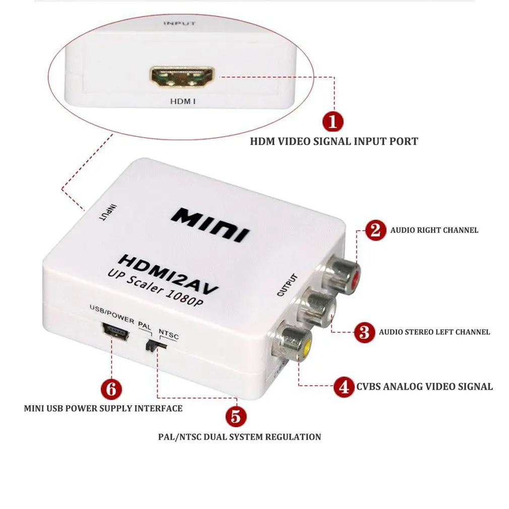 Мини Av к Hdmi 1080P Av к Hdmi hd-конвертер Av к Hdmi поддерживает 1080P передовую обработку сигнала легко носить с собой