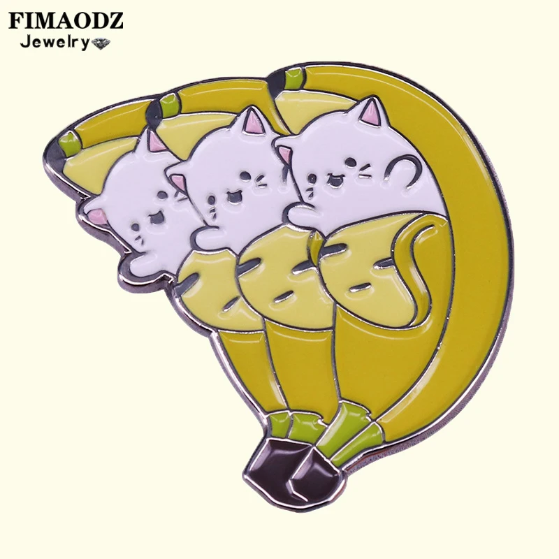 FIMAODZ милый банан Кот жесткая эмалированная булавка белый котенок мультфильм