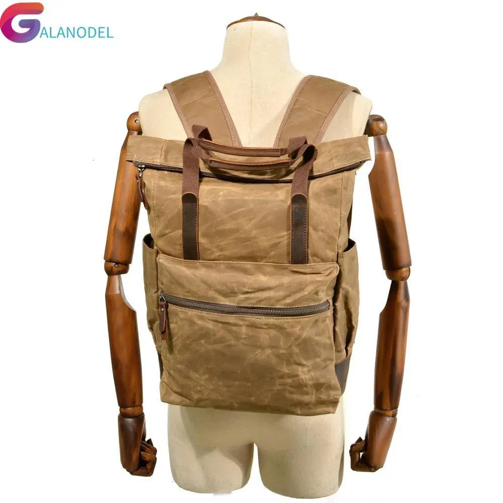 

waterproof man wax oil canvas bag leisure outdoor large capacity backpack fold mountaineering bag restoring ancient ways