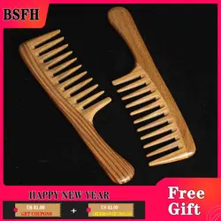 Big Tooth Anti-static Green Sandalwood Comb Curly Hair Massage Comb Small Gift Styling Tools Hair Care Accessories Home Girl