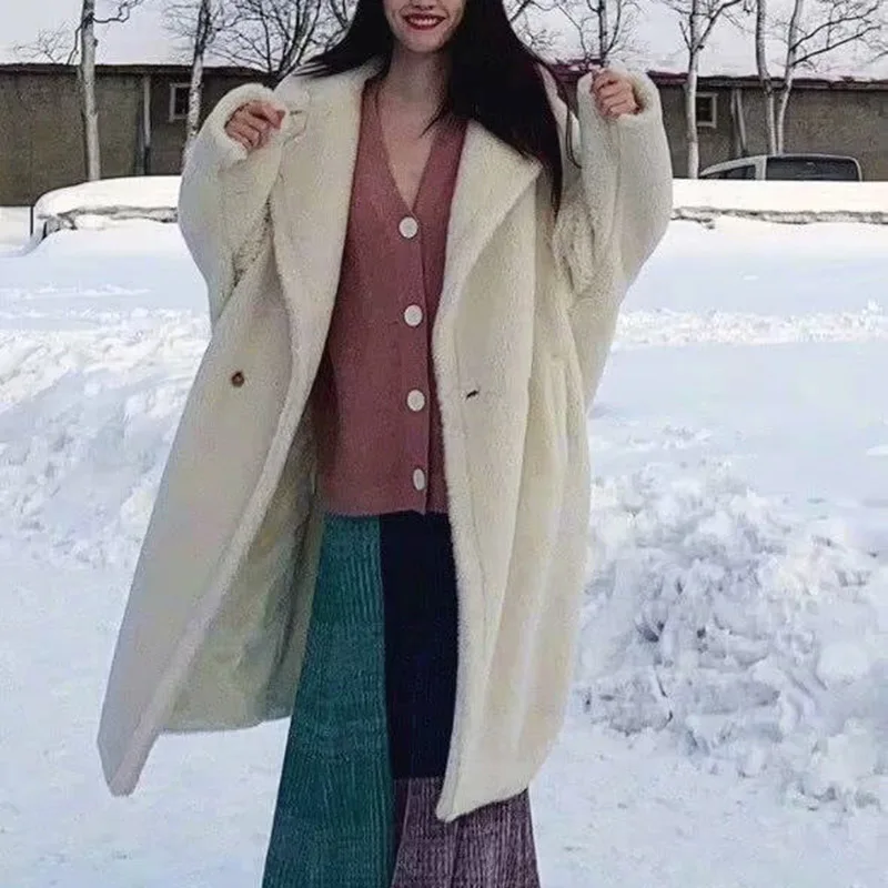 Heydress, Женское зимнее теплое длинное пальто из искусственного меха, винтажное, с длинным рукавом, женское, толстое, плюшевый мишка, пальто, повседневное, свободное, большие размеры, верхняя одежда