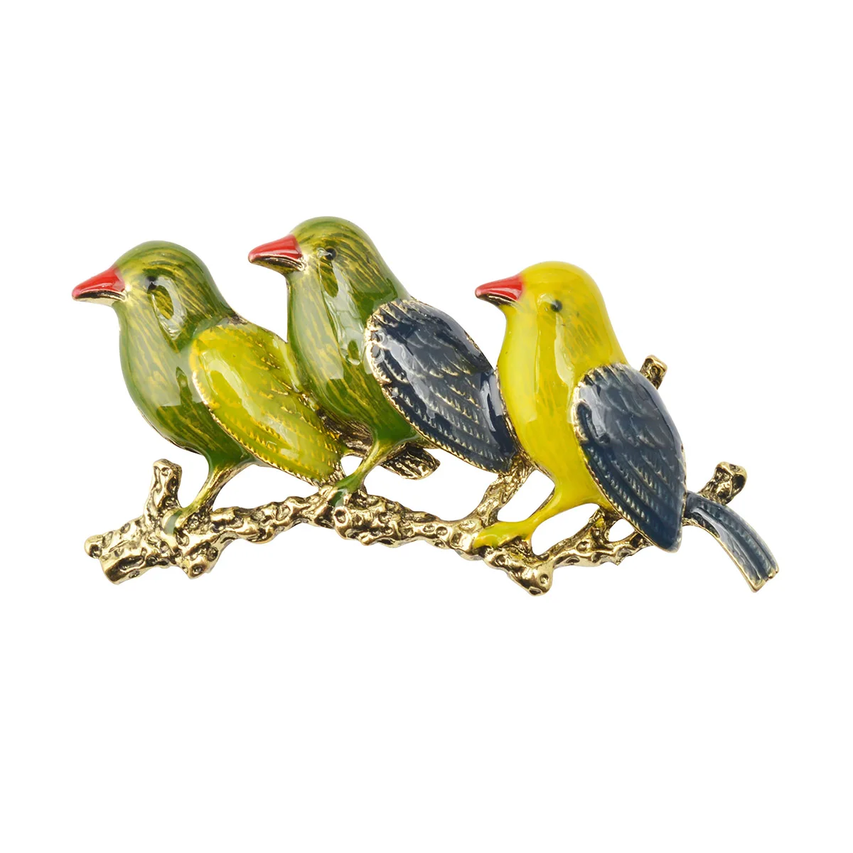 2pcs Vintage Green Enamel Bird Brooch Pin Gold Tone Costume Jewelry Gift