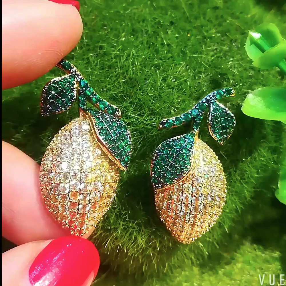 Missvikki Luxury Cute yellow lemon Shiny Earrings for Women Fine Jewelry Full CZ Bridal Wedding Earrings Jewelry GIFT 2022