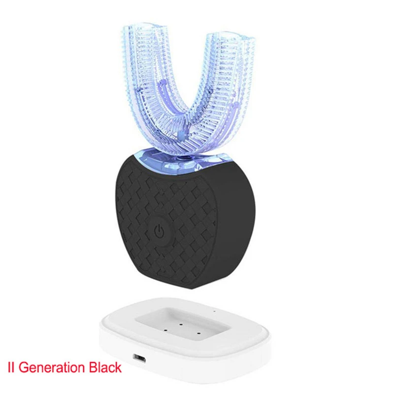 Интеллектуальная автоматическая электрическая зубная щетка, отбеливающая зубы, на 360 градусов, синий светильник, USB U тип, 4 режима, зубная паста, удаление неприятного дыхания - Цвет: II Generation Black