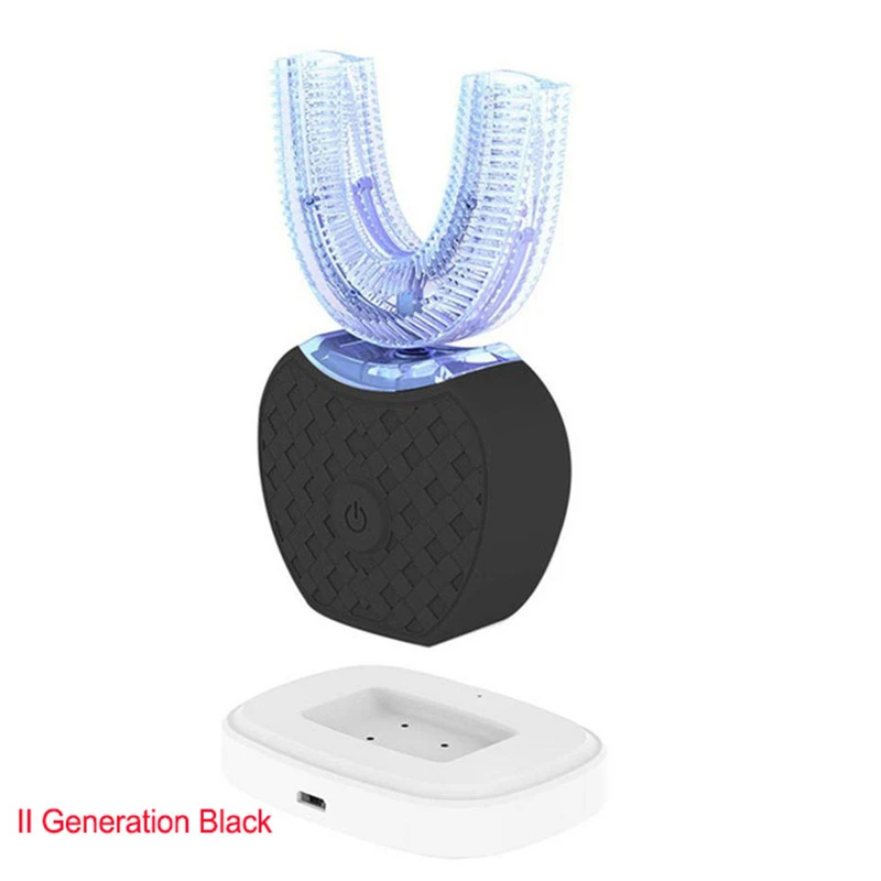 II Generation Black Интеллектуальная автоматическая электрическая зубная щетка, отбеливающая зубы, на 360 градусов, синий светильник, USB U тип, 4 режима, зубная паста, удаление неприятного дыхания - Цвет: II Generation Black