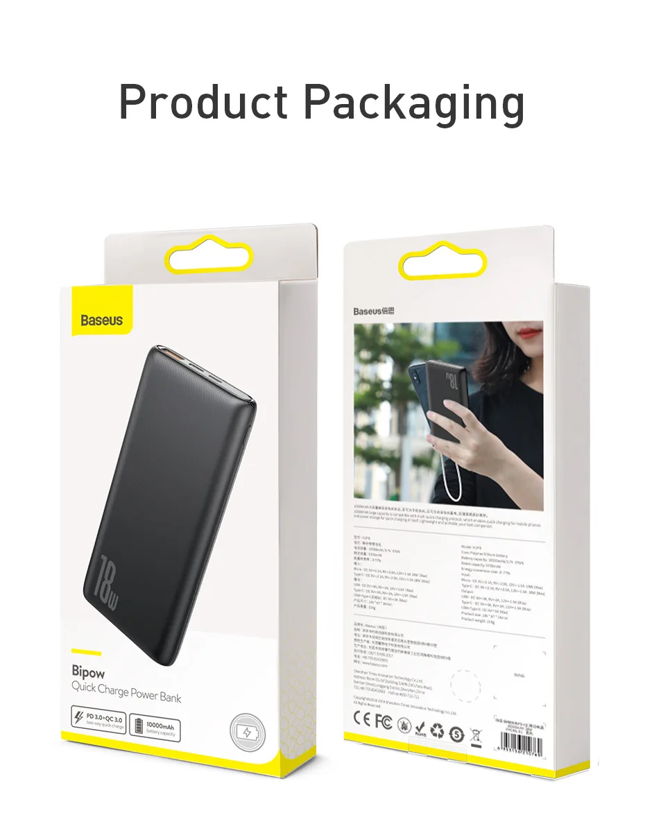 Baseus power Bank 10000 мАч Быстрая зарядка 3,0 USB PD Быстрая зарядка QC3.0 PD3.0 портативное Внешнее зарядное устройство для Xiaomi Mi 9