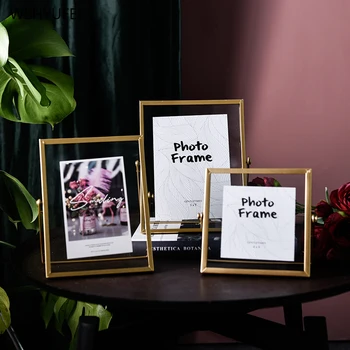 

1Pcs 4/6/7 inch Nordic simple gold black geometric metal glass photo frame set plant specimen photo frame graduation gift photo