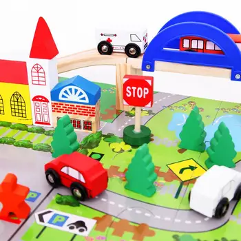 

40Pcs/Set Wooden City Traffic Track DIY Building Blocks Kids Educational Toy