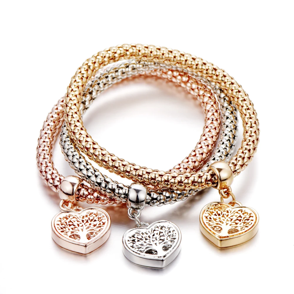 "Древо жизни" Сердце издание браслеты с подвесками и ожерелья и серьги наборы для женщин этнические ювелирные изделия с кристаллами браслеты и браслеты