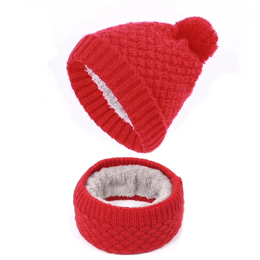 C2067-3red Новинка, AliExpress, бархатная шапка, костюм с нагрудником, вязаная шапка с нагрудником, два комплекта теплой верхней одежды - Цвет: C2067-3red