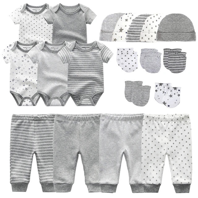 Newborn Boy Clothes Set Baby Girl Summer Suit Bodysuits+Pants+Hat+Gloves Cotton 3