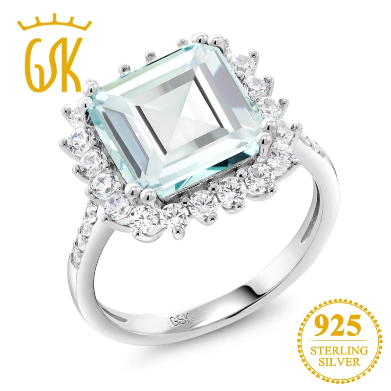 

GemStoneKing 4.83 Ct Octagon Cut Sky Blue Simulated Aquamarine Vintage Rings For Women 925 Sterling Silver Fine Jewelry