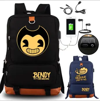 

Bendy and the ink machinebandi music backpack student schoolbag USB Travel Backpack