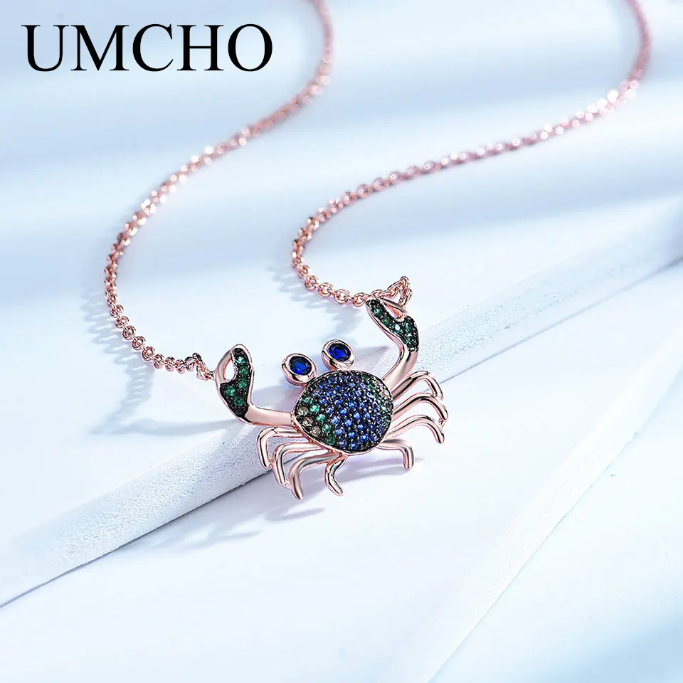 

UMCHO 925 Silver Colorful Crab Chain Necklace Real 925 Sterling Silver Necklaces For Women Party Gift Summer Vacation Jewelry