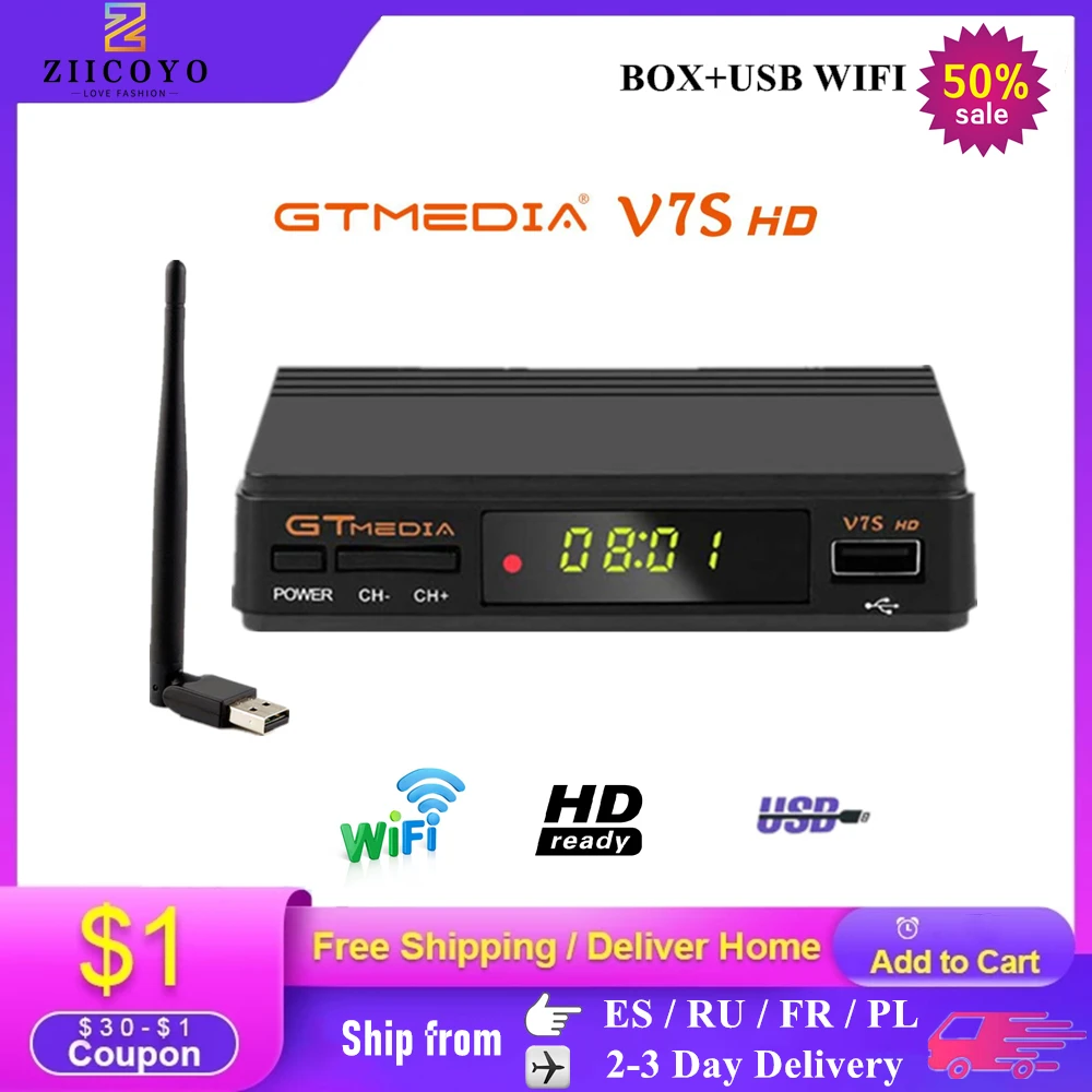 FTA 1080P Gtmedia v7s hd DVB S2 спутниковый ресивер с usb wifi Full HD цифровой приемник обновление Freesat v7 Set Top Box|Спутниковое ТВ| |