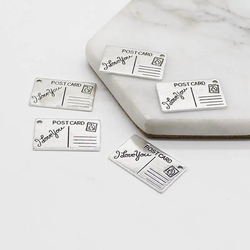 

6pcs antique silver postcard pendant 25*16mm square pendant postcard postal alloy charm DIY jewelry accessories