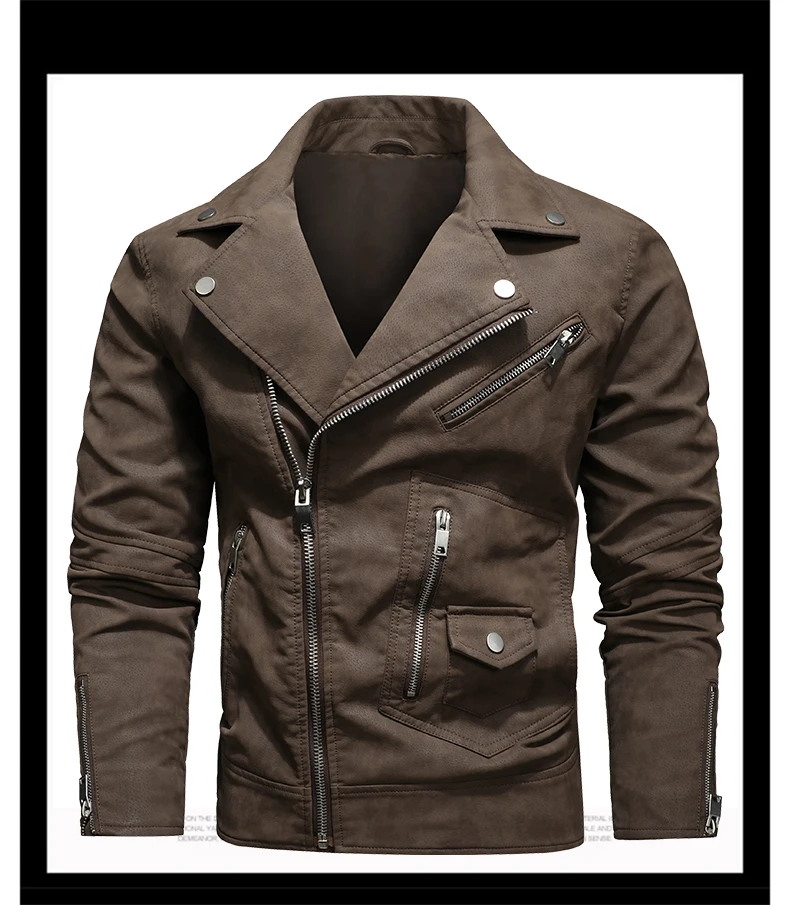 Mens Bomber Leather Jacket Masculine Jacket Slim Lapel Windbreaker Outwear Coat Motorcycle Leather Jacket Mens Bike Coat EU Size dark brown leather jacket