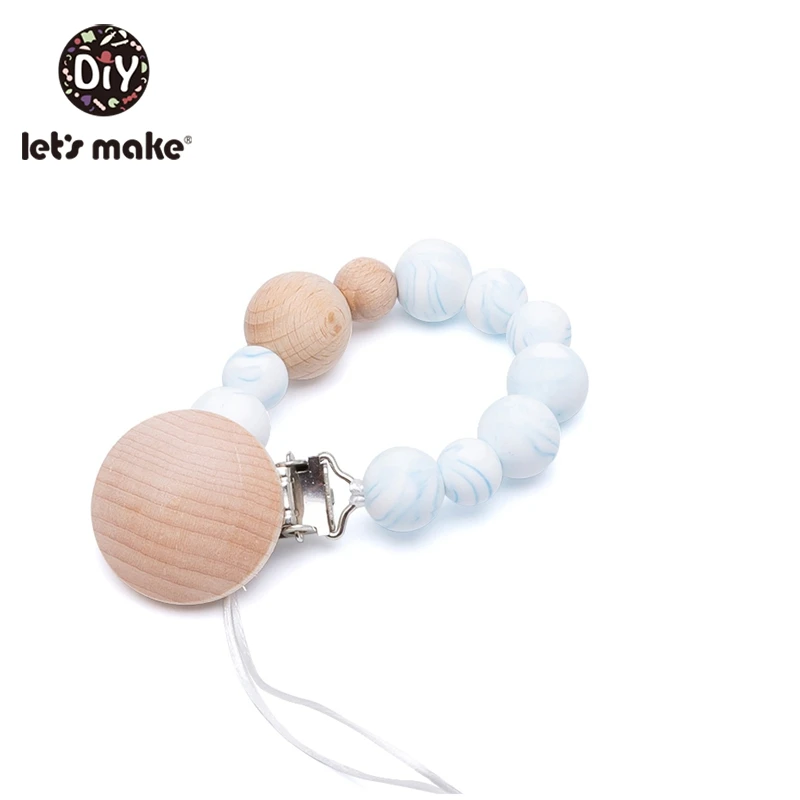 Marble- Blue Let's Make/Детская Соска-пустышка с зажимом из натурального дерева, силиконовая соска с бусами, цепь, соска для младенцев, ремень для соски, детский Прорезыватель - Цвет: Marble- Blue