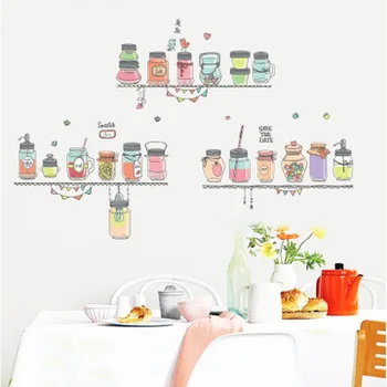 Large Creative Colored Bottle CanS Family Kitchen Restaurant Wall Sticker PVC Detachable Home Decor Wall Stickers