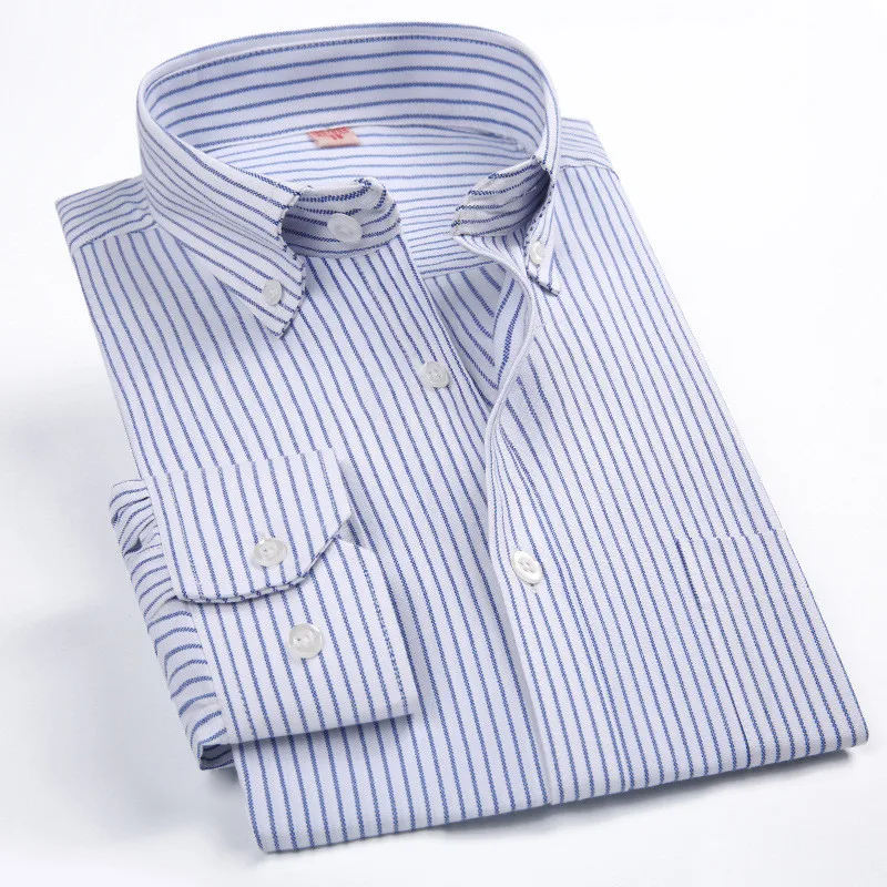 Lutratocro Mens Oxford Casual Easy Care Long Sleeve Striped Button Down Shirts 