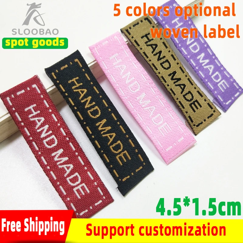 FreeShipping100pcsMixDIYHandMadeLetterFabricLabelsSewingAccessoriesCottonMainLabelsForT shirtBabyLothingClothingLabel4.5X1.5CM|fabric labels|label