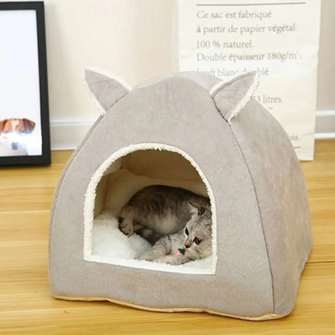 1 шт., коты, домашние кровати для маленьких кошек, теплые, всесезонные, хлопковые, теплые, милые, розовые, зеленые, однотонные, животные, уши, кот, мягкий дом