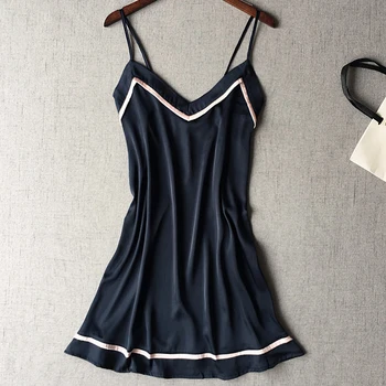 

Women Blue Stain Nightgown Sexy Mini Nightdress Sleepwear Solid Color Nightwear Female Casual Night Dress Sleepshirt